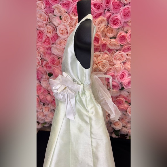 Little Girls Mint Shantung Fabric Size 8 Dress # MBK314 - Picture 5 of 8